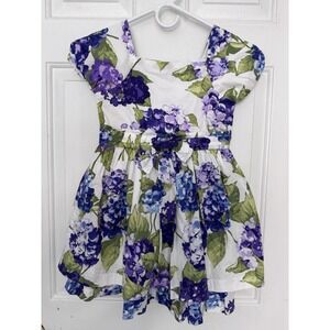 Gymboree Girls 7 Purple Hydrangea Floral Bow Fit Flare Dress Cottagecore Easter